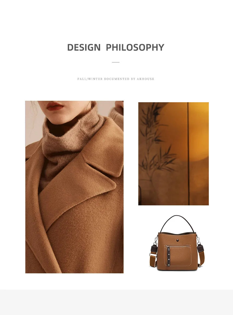 Damen-Handtasche aus echtem Leder im Bucket-Stil mit großem Fassungsvermögen Alltagstauglich