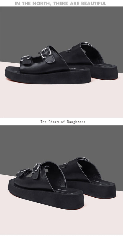 2025 frauen Hausschuhe Sommer Echtes Leder Rutschen Frauen Fashion Square taste Flache Sandalen Damen Outdoor Casual Flip-Flops