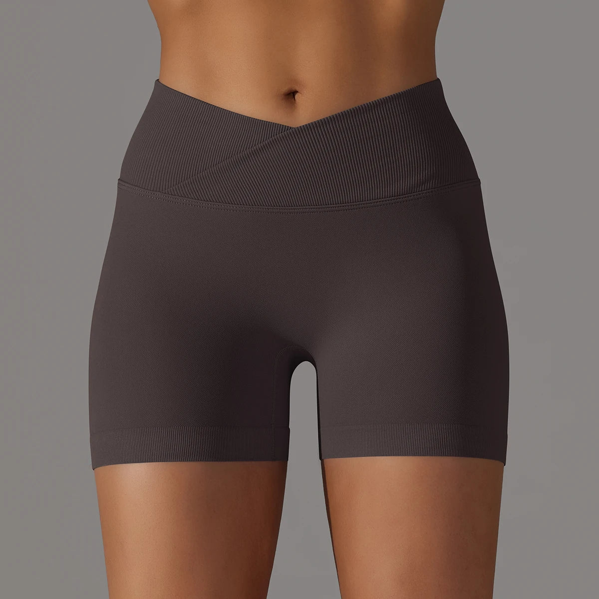 Nahtlose Damen-Yoga-Shorts mit PushUp, hohe Taille, dunkelgrau