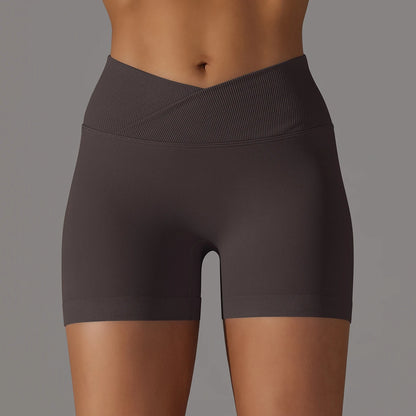 Nahtlose Damen-Yoga-Shorts mit PushUp, hohe Taille, dunkelgrau