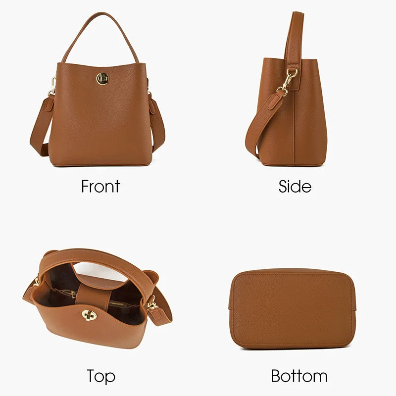 Mini Bucket Bag Vollnarbigem Rindleder | Zwei-Lagen