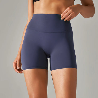 Nahtlose Sportshorts für Frauen mit hohem Bund, dunkelblau