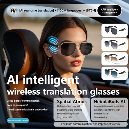 LIGE Intelligente Bluetooth-Brille AI Intelligente Übersetzung Echtzeit-Simultan-Interpretation Headset Drahtlose Anruf-Sonnenbrille