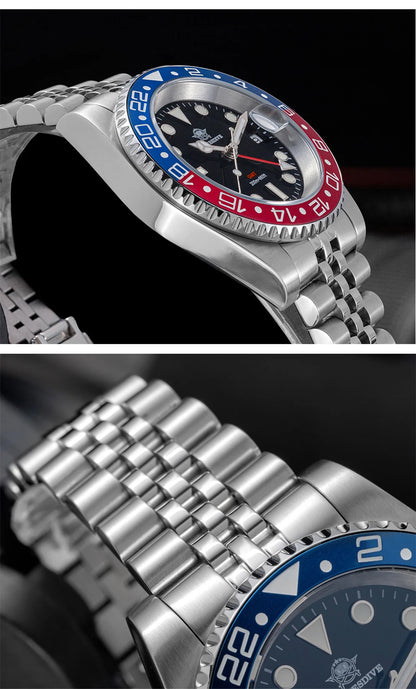 ADDIESDIVE Watch For Man GMT BGW9 Super Luminous 316L Stainless Steel 20Bar Diving Ceramic Bezel Quartz Watch