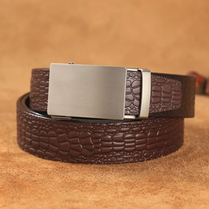 Herren Echtleder-Gürtel Krokodilmuster 3,5 cm Automatik-Schnalle Luxus Rindsleder