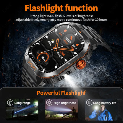 LIGE 2025 Neue Militärische Smart Uhr Männer LED Taschenlampe IP68 Wasserdichte Outdoor Sport Fitness Tracker Anruf Erinnerung Smartwatch