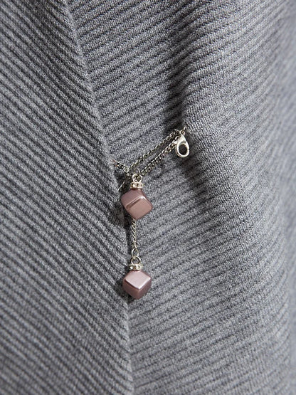Damen-Strickjacke Wolle Umlegekragen lang locker Tasche Herbst