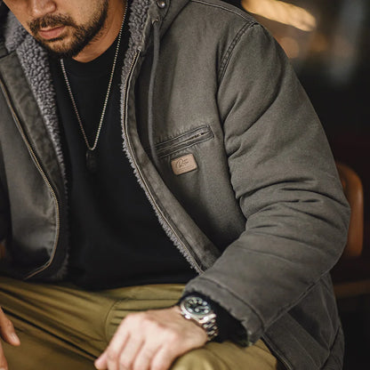 Herren Kapuzenjacke Einfarbig Sherpa-Fleece Baumwolle Taschen