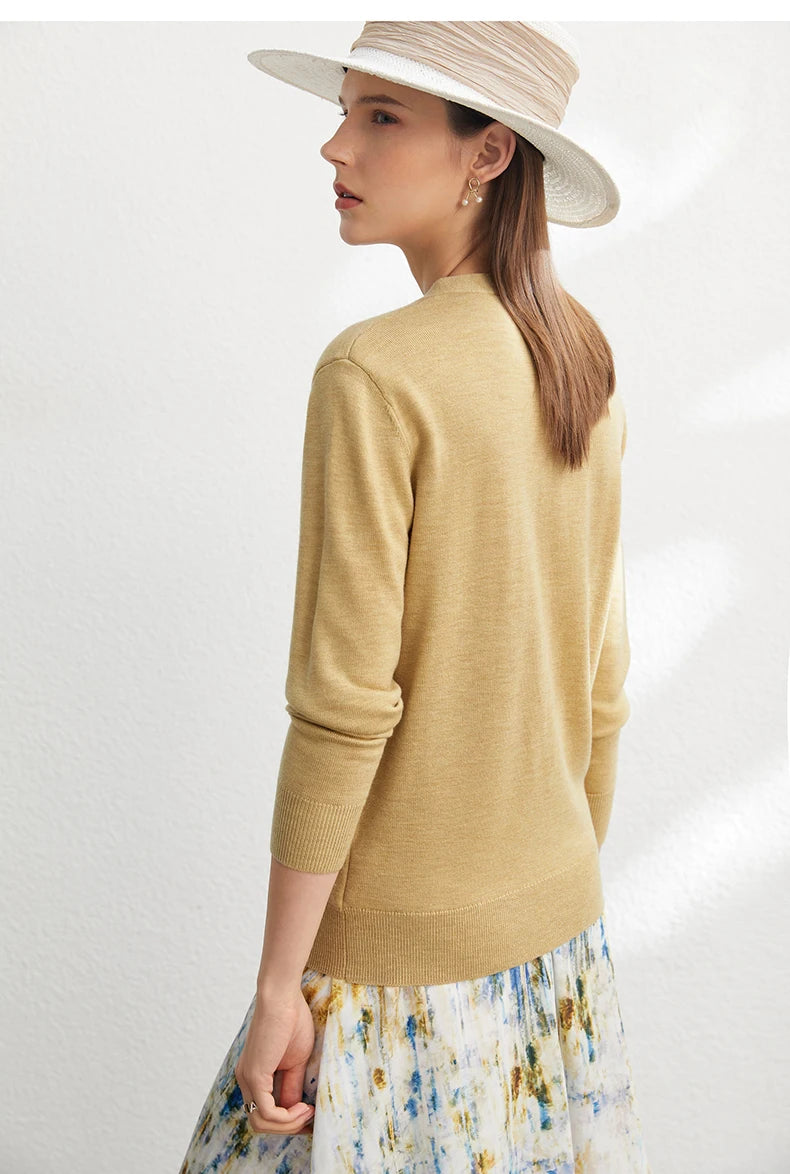 Damen-Strickjacke V-Ausschnitt dünn locker Patchwork Sommer