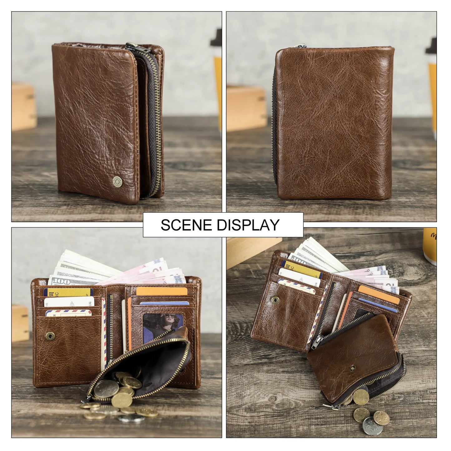 Herren Echtleder Geldbörse Bifold Vintage RFID Kartenhalter Münzfach Luxus Reise