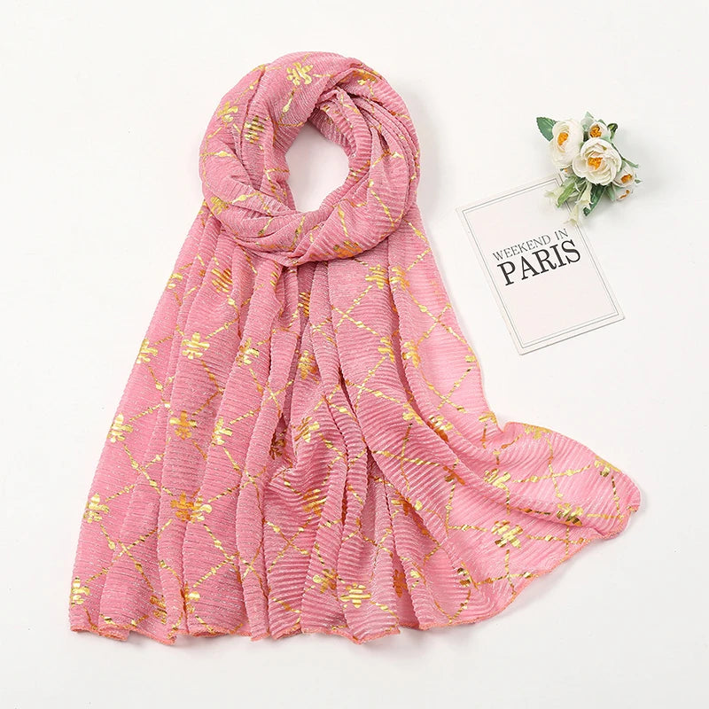 Damen Chiffon Hijab Schal Glitzer Gold Silber muslimisch Kopftuch einfarbig