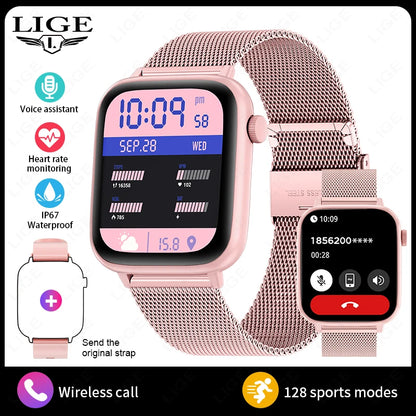 LIGE 2024 Männer Frauen Smart Uhr 1,83 Zoll Bluetooth Sprachanrufe Armband Informationen Warnungen Fitness Smartwatch Für IOS Android