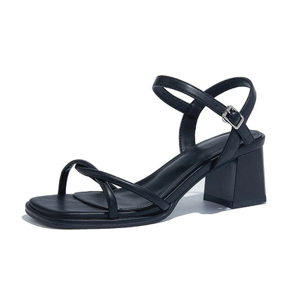 2025, neue Damensandalen, rutschfeste Mode-Sandalen mit quadratischem Absatz für Damen, große Sommer-High-Heels-Damenschuhe mit einem Riemen