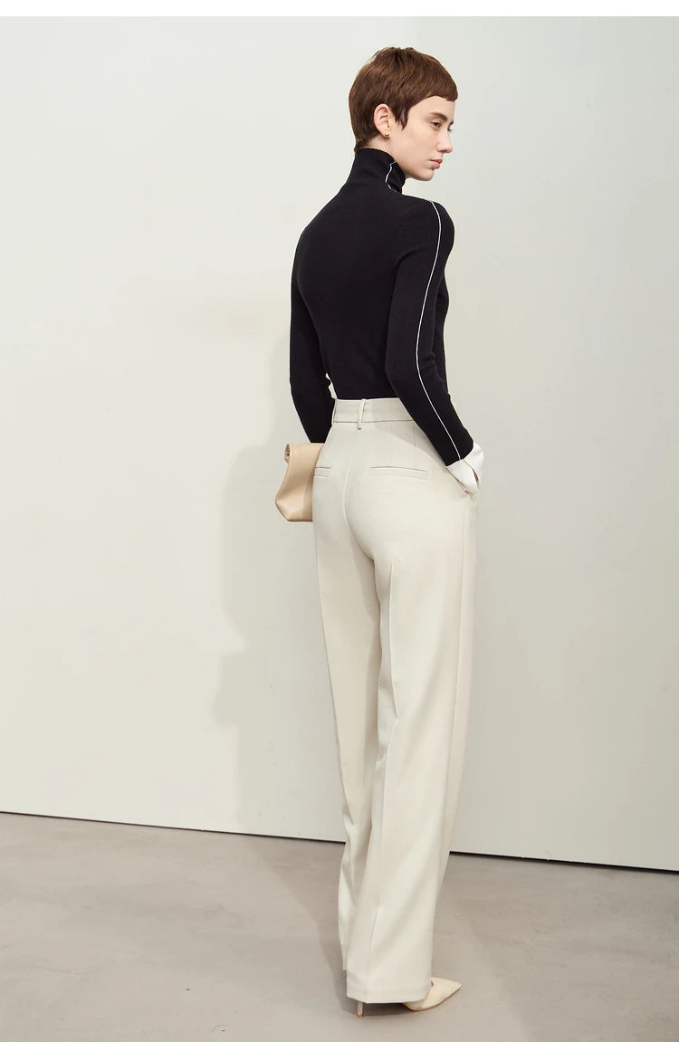 Damen-Rollkragenpullover Farbkontrast Slim Fit Langarm Frühling