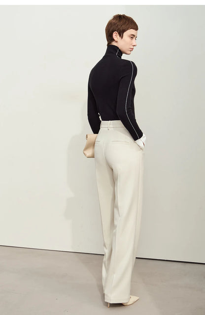 Damen-Rollkragenpullover Farbkontrast Slim Fit Langarm Frühling