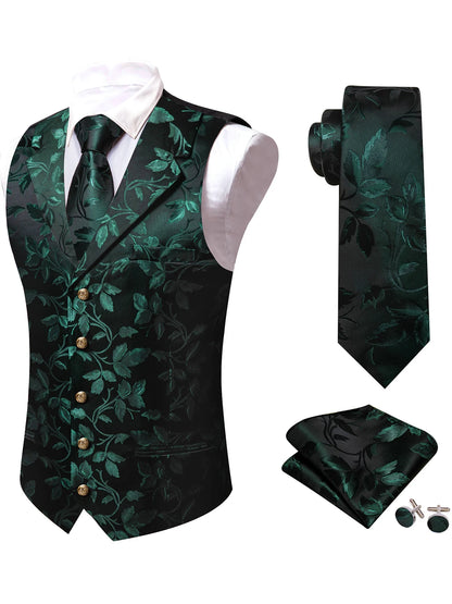 Herrenweste grün mit Blumen-Jacquard, dazu Krawatte im gleichen Muster