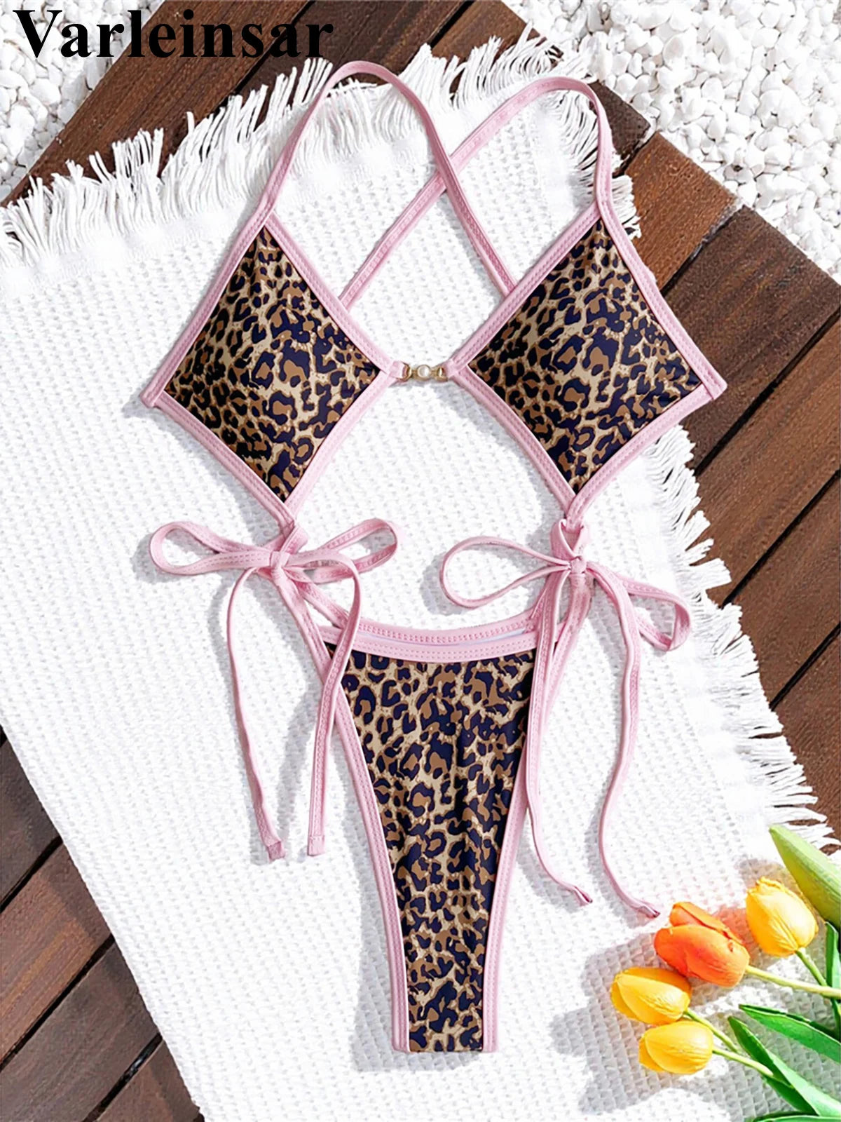 Damen-Badeanzug Leopard Micro-Tanga Weste High-Leg gepolstert