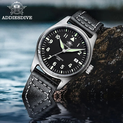 Herren-Vintage-Automatikuhr mit Lederarmband und C3-Leuchtmasse