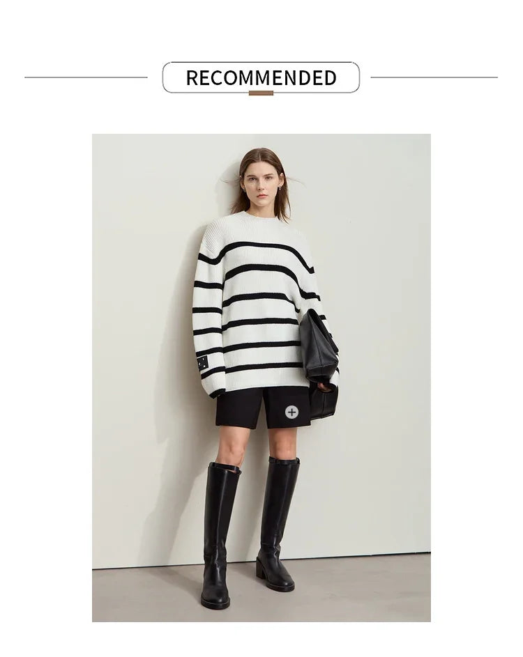 Damen-Strickjacke Streifen Stehkragen Kontrastfarben locker Weihnachten Winter