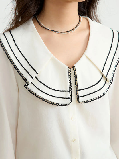 Feminine Damenbluse mit Kragen und gewelltem Detail – schmeichelhaftes Shirt für Büro und Freizeit