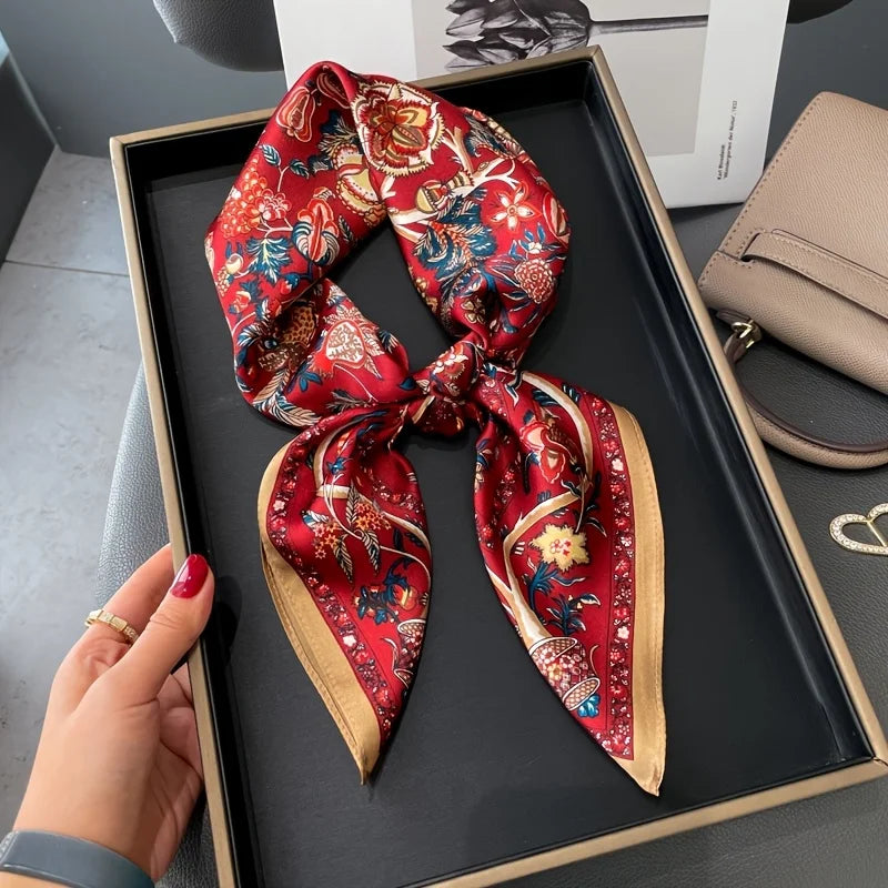 Damen Seidenschal quadratisch Luxus Haarband Halstuch Krawatte Handgelenk Bandana E