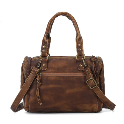 Damen-Handtasche Mit Top-Griff Und Reißverschluss Aus PU-Leder In Vintage-Optik Und Viel Stauraum