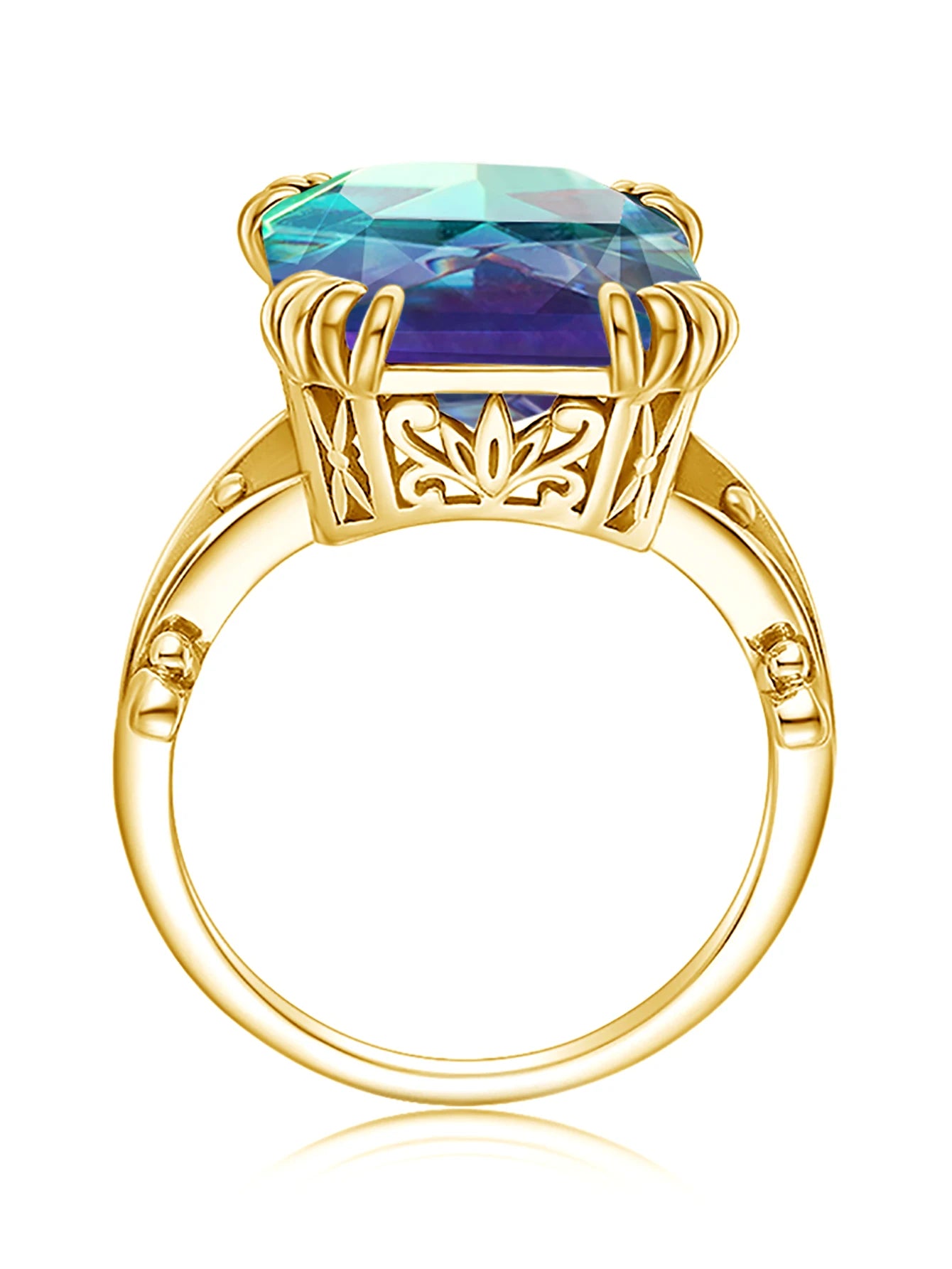 Damen-Ring aus Sterlingsilber 925 mit Regenbogen-Topas und Zirkonia, Vintage-Design, Brillantschimmer
