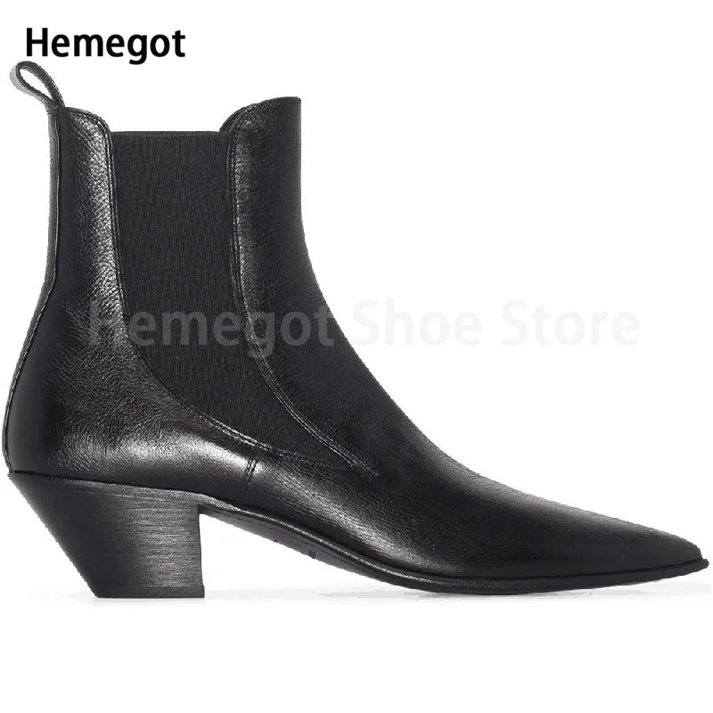Schwarze spitze Chelsea-Stiefelette mit elastischen Einsätzen und Blockabsatz