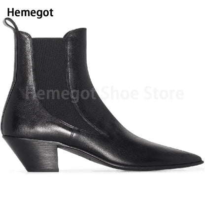 Schwarze spitze Chelsea-Stiefelette mit elastischen Einsätzen und Blockabsatz