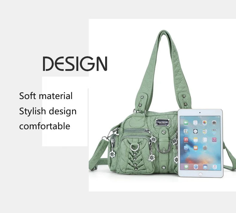 Damen-Satchel-Tasche aus PU mit Reißverschluss und viel Stauraum für Smartphone und Wertsachen
