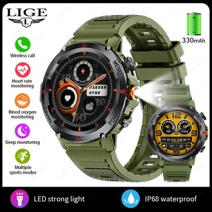 LIGE 2025 Neue Outdoor Smartwatch LED Taschenlampe Männer IP68 Wasserdichte Bluetooth Anruf Sport Fitness Track Smart Uhr Für Xiaomi