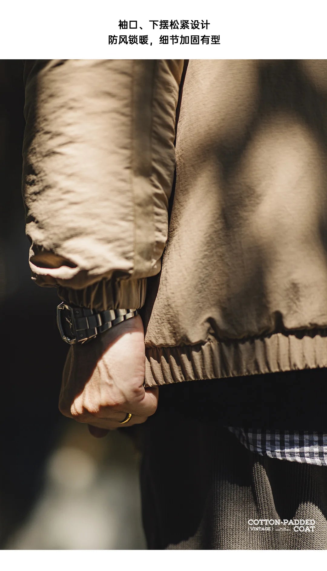 Herren Mantel Retro Khaki Stehkragen gefütterte Puffjacke mit Reißverschluss