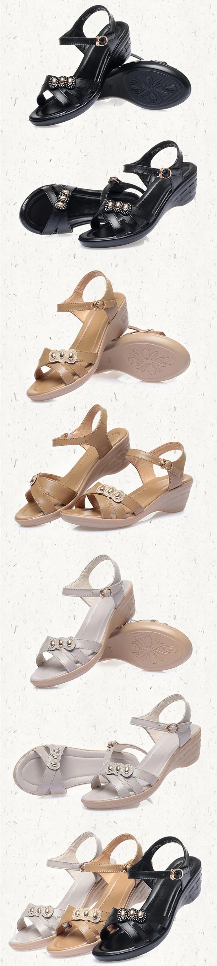 AIYUQI Frauen Sandalen Sommer 2024 Frauen schuhe Aus Echtem Leder Keil Casual Große Größe Mittleren Alters Mutter Sandalen Frauen