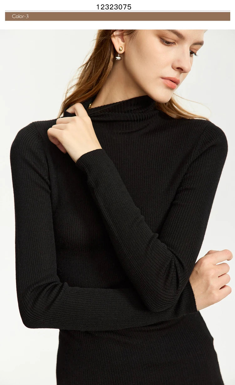 Damen-Rollkragenpullover 100 % Wolle Slim Fit elastisch Winter