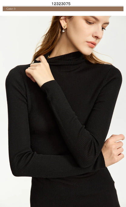 Damen-Rollkragenpullover 100 % Wolle Slim Fit elastisch Winter