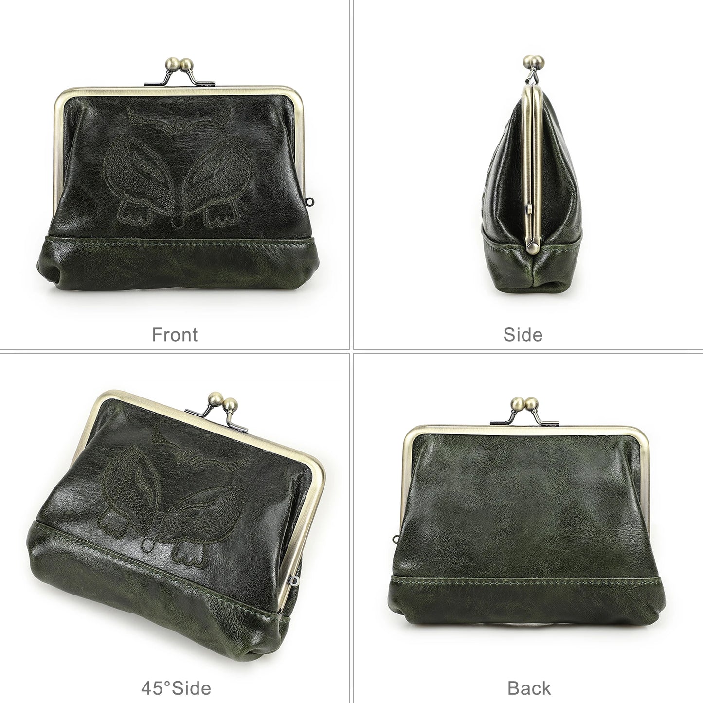 Damen Echtleder Münzbörse Vintage Fuchs Stickerei Klickverschluss Kartenfächer