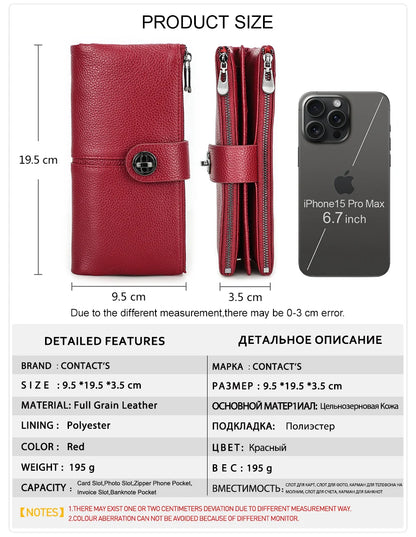 Damen Echtleder Lange Geldbörse Vintage RFID Clutch Portemonnaie Kartenhalter Reise