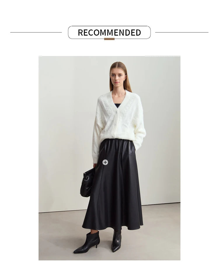 Damen-Strickjacke V-Ausschnitt Nerz-Imitat locker dick Winter