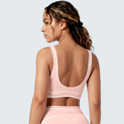 Damen Yoga-Top hellrosa, Racerback-Rücken mit weißen Kontrastlinien