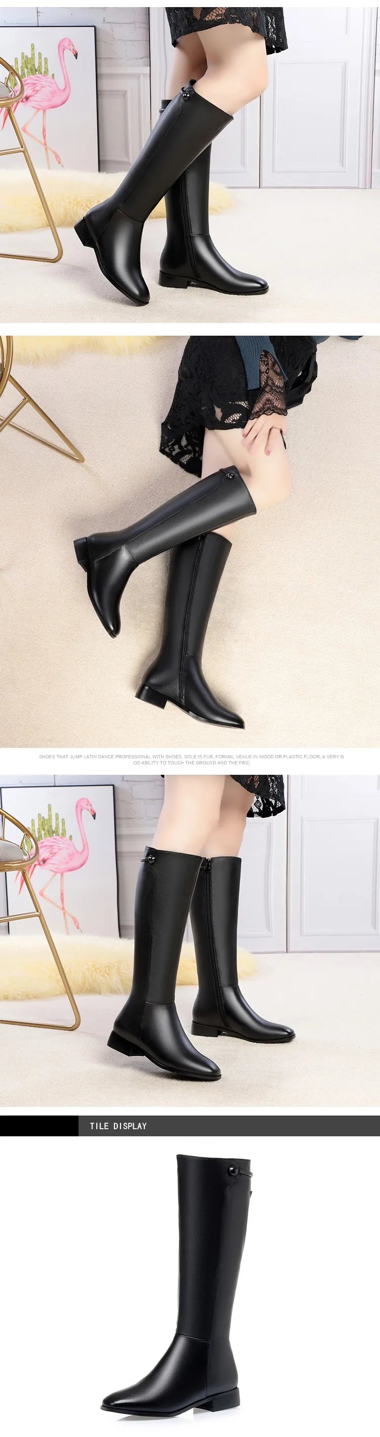 AIYUQI Women Long Boots 2025 New Genuine Leather Short Velvet Women Roman Boots Low Heel Large Size Riding Boots Women