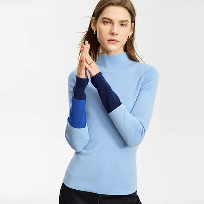 Damen-Halbrollkragen-Pullover Slim Farbkontrast Wolle-Mix Winter