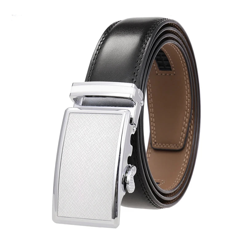 VATLY Fashion Ledergürtel Herren 3,5 cm Automatik-Schnalle Natur-Rindsleder
