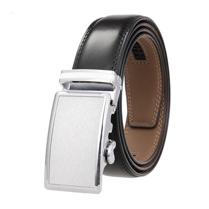 VATLY Fashion Ledergürtel Herren 3,5 cm Automatik-Schnalle Natur-Rindsleder