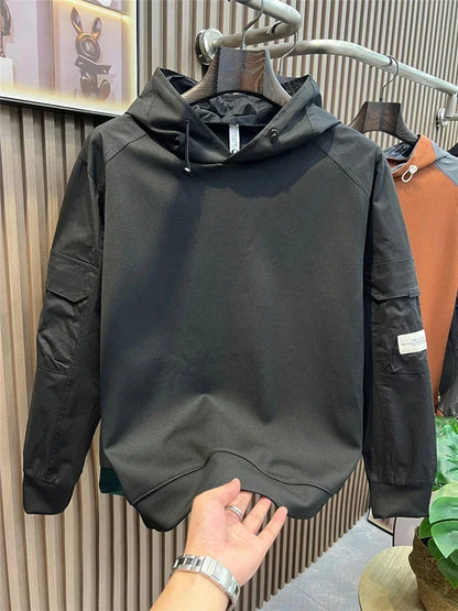 Herren Kapuzenpullover im Herbst-Patchwork mit besticktem y2k Design