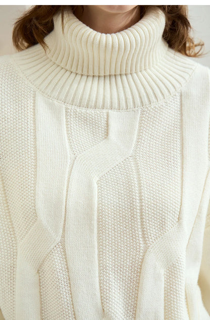 Damen-Rollkragenpullover locker Wolle-Mix lang Winter