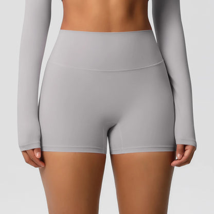 Yoga-Shorts mit Push-up-Effekt, hellgraue High-Waist-Passform