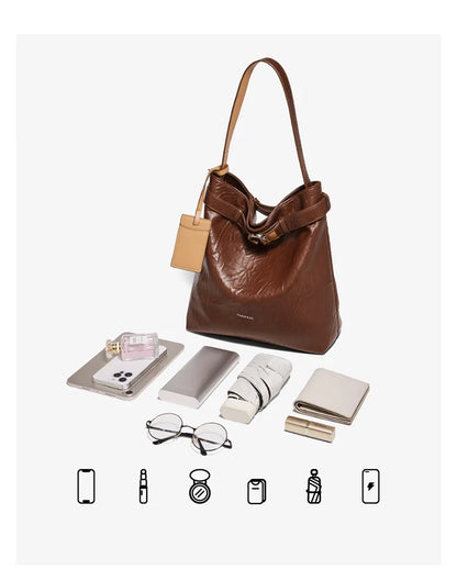 Damen Schultertasche Vintage Split-Leder mit großer Kapazität