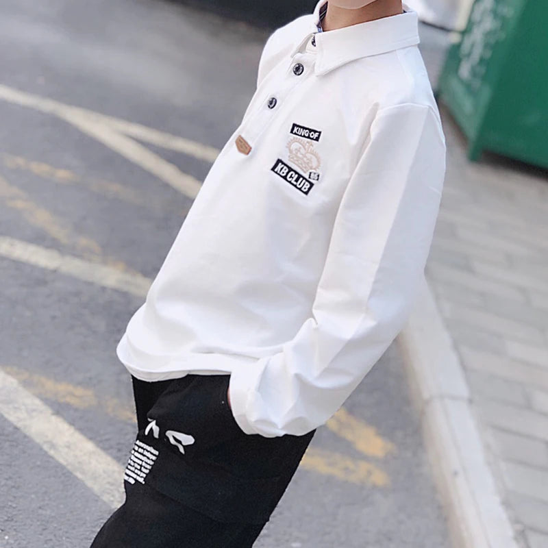 Jungen hemd Frühling Herbst Kinder Baumwoll kleidung lässig Kinder Turn-Down-Kragen Langarm Polo-Kleidung für Jungen