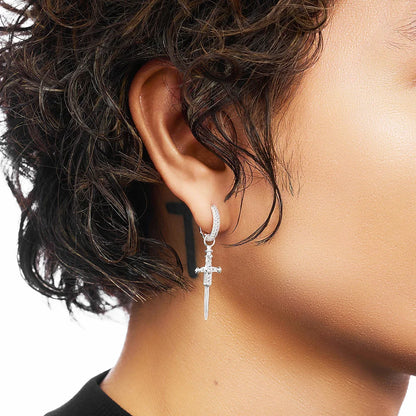 Damen-Creolen Schwert-Kreuz weißer Zirkonia 925 Sterlingsilber