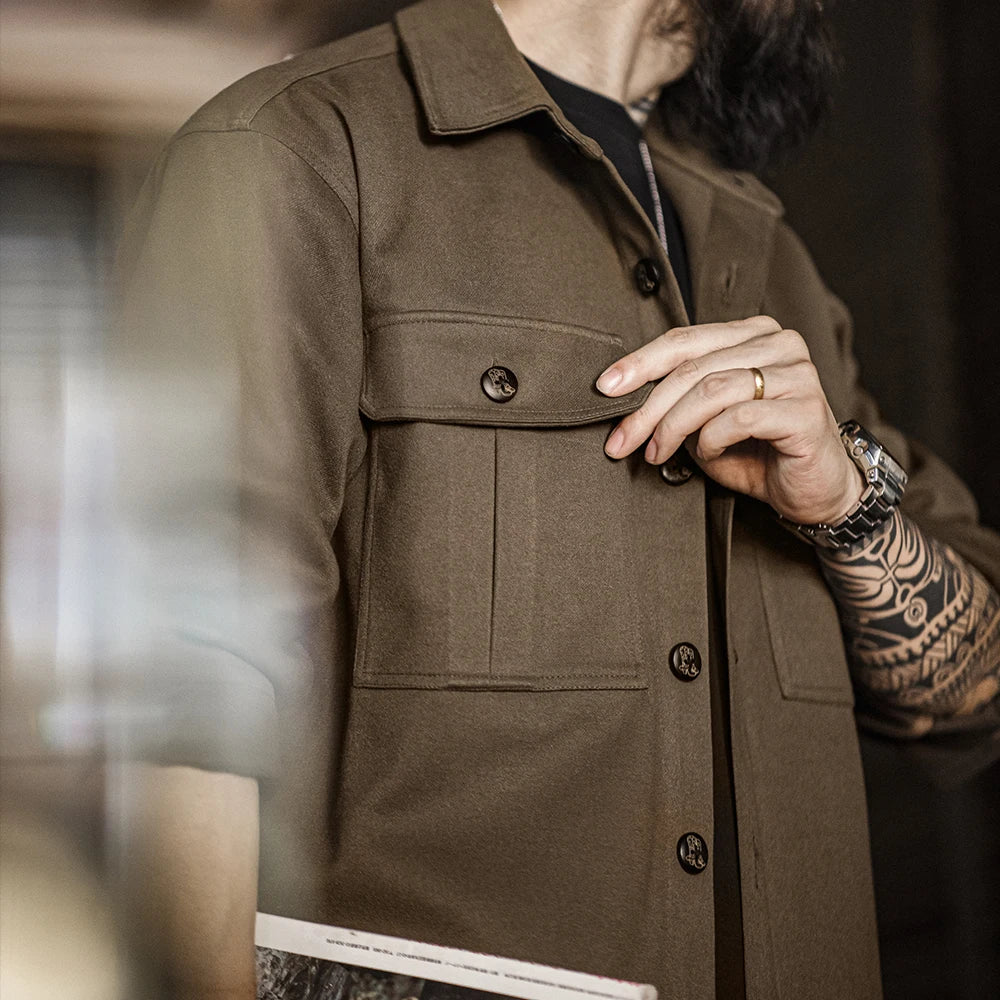 Herren Reversjacke Einfarbig Lockere Passform Taschen Schwerer Mantel